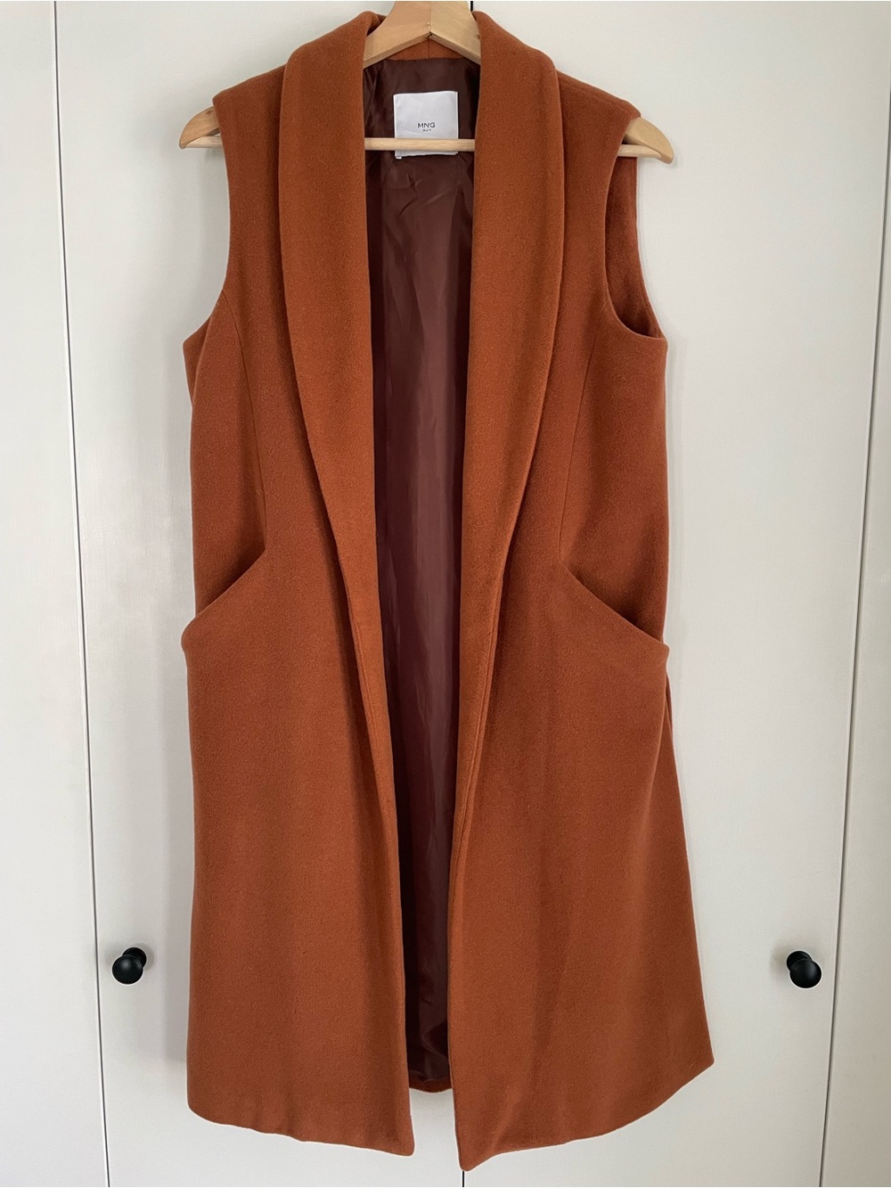 Mango MNG Suit Virgin Wool Long Tailored Vest Burnt Orange S